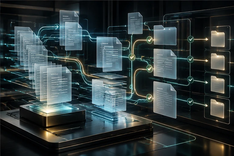 Illustration: intelligent document routing, verified forms and automated approval pipelines